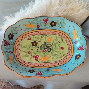 Hand-Painted Floral Ceramic Platter